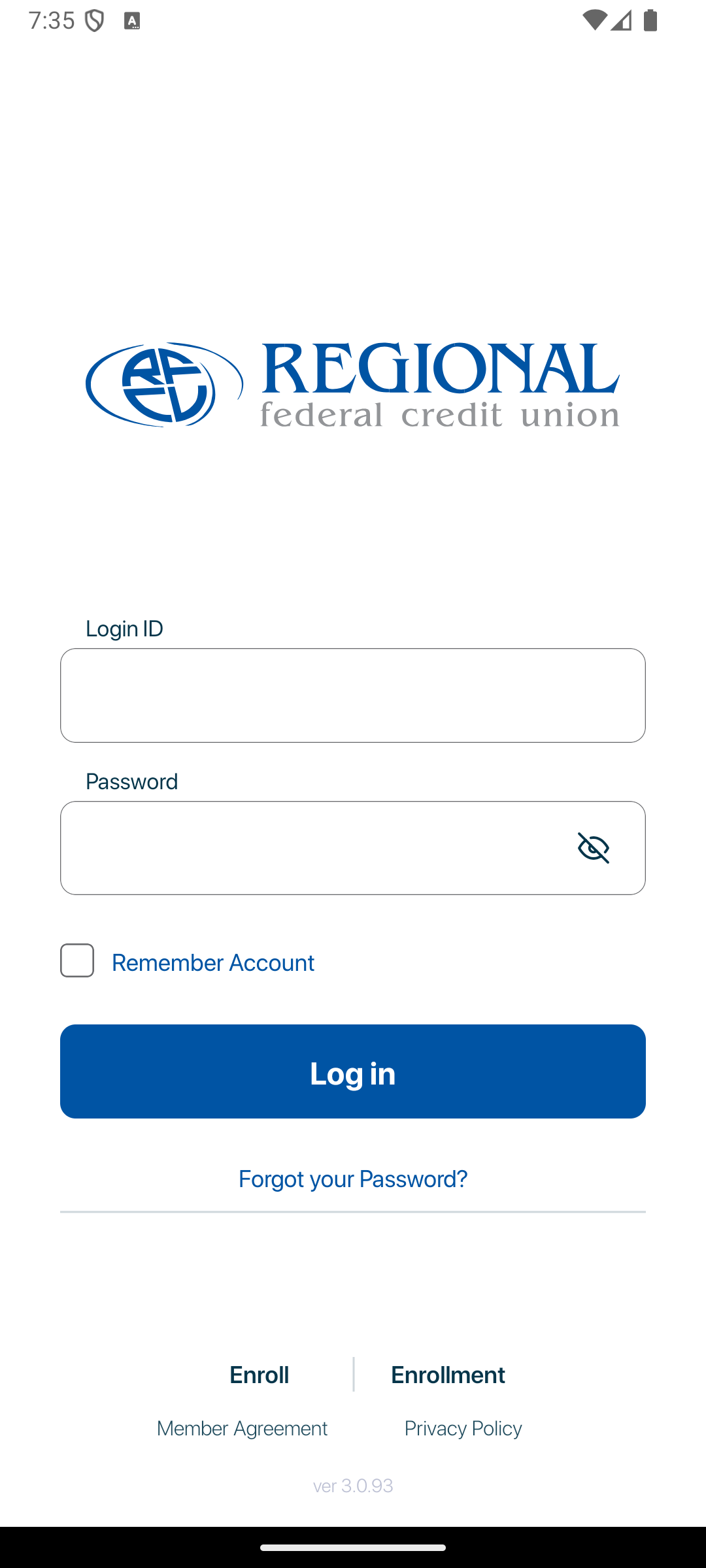 Screenshot of new login area for Mobile Banking
